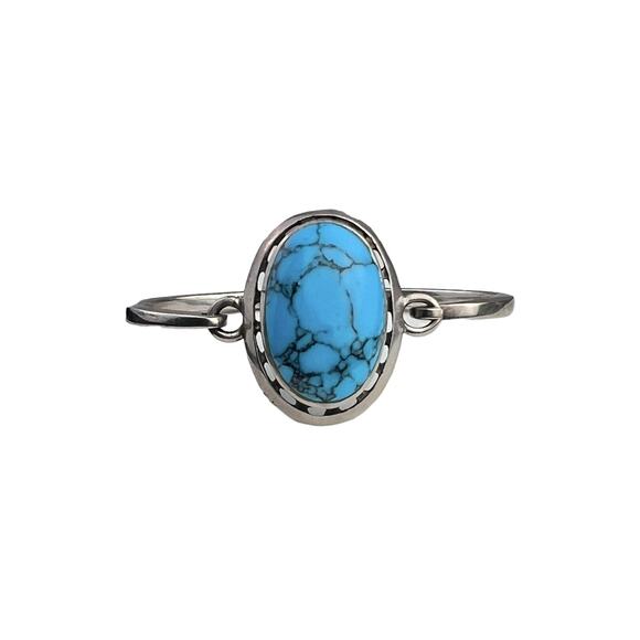 Sterling Silver Cuff Bracelet Oval Glass Faux Turquoise Southwest Style - Picture 1 of 8